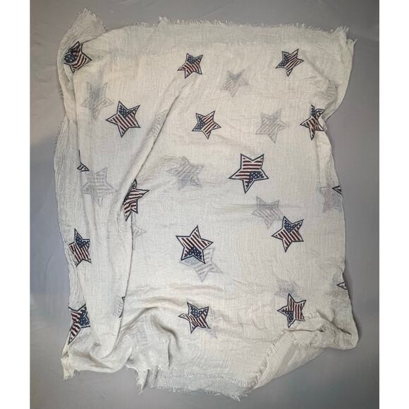 Mudd Scarf NWT American Flag Star Print Frayed Edges 29x49 - Picture 1 of 5